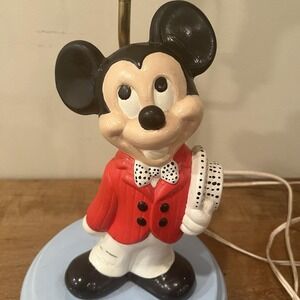 Vintage Handmade Mouse Character Lamp Base Red Jacket Bow Tie Folk Art Unbranded